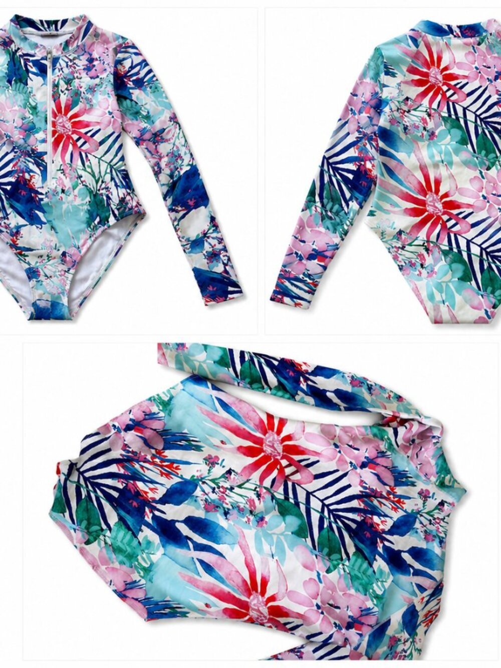 Women's Floral Long Sleeve One-Piece Swimsuit / Rash Guard – Size XL